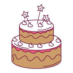 delicious cake with stars celebration icon vector illustration design