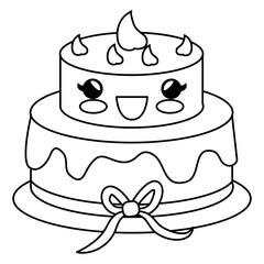 delicious cake celebration kawaii character vector illustration design