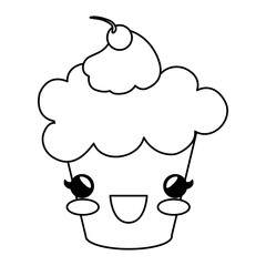 delicious cupcake with cherry kawaii character vector illustration design