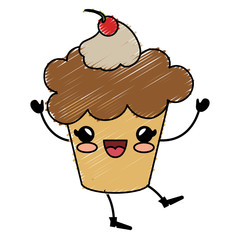 delicious cupcake with cherry kawaii character vector illustration design