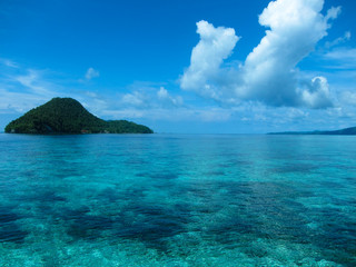 Fototapeta premium The aquamarine, clear blue waters of Raja Ampat in Indonesia.