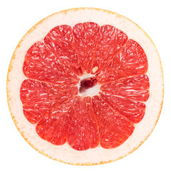 Macro Photo Of A Pink Grapefruit Slice Isolated On White