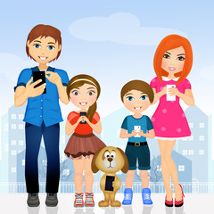 Nice family illustration with cell phones