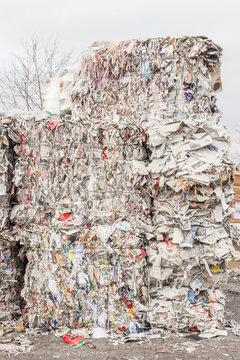 Heaps of Old Paper in a Recycling Factory