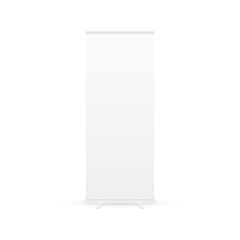 Blank roll-up banner display with clipping path. isolated on white background. Vector illustration.