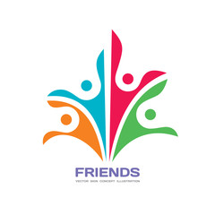 Friends - vector logo template concept illustration. Human character abstract sign. Happy people family symbol. Social media union. Friendship insignia. Teamwork partnership. Design element.