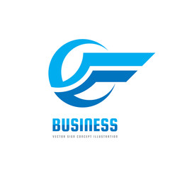 Business logo template creative illustration. Wing abstract vector sign. Transportation icon. Circle and stripes design element.