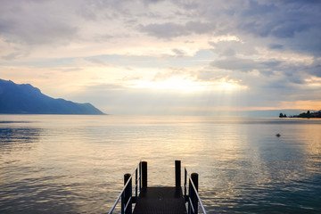 Sunset at Lake Geneva in Montreux, Switzerland. 