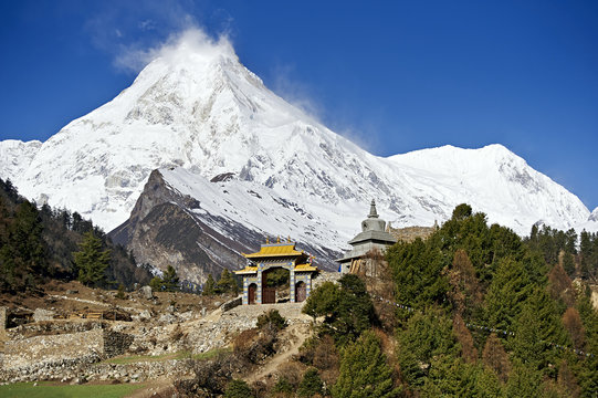 Mountain monastery on Himalaya trekking