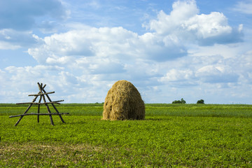 Straw stack on the meadow