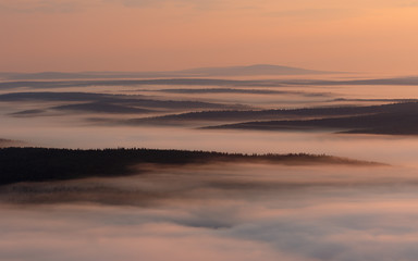 Morning view of the misty valley