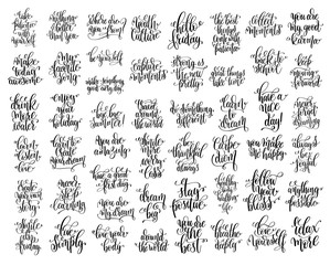 Fototapeta na wymiar set of 50 black and white hand lettering inscription positive qu