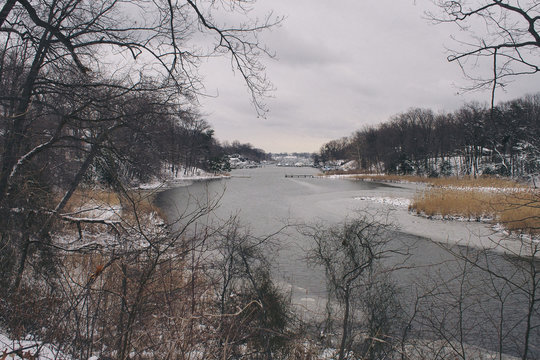 A snow covered winter landscape on Maryland's eastern shore