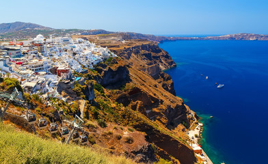 Cable Car Connecting The Fira Harbour With The Town in Santorini, Greece