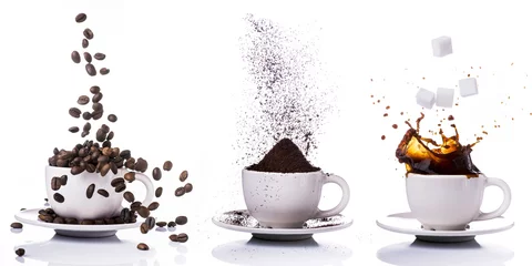 Foto auf Alu-Dibond Kaffeezubereitung nacheinander von Bohne bis Tasse © luigi giordano
