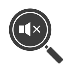 Magnifying glass with loudspeaker glyph icon
