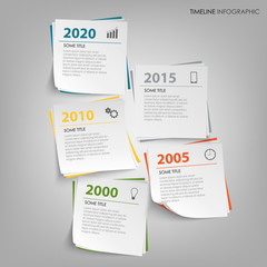 Time line info graphic with abstract note paper template