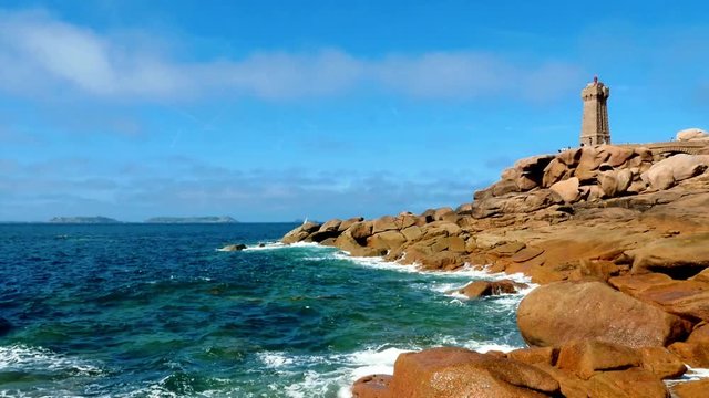 Ploumanach, Rosa Granitk&uuml;ste, Leuchtturm, Bretagne