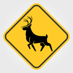 Yellow Road sign - Attention Animal, Wild Deer.  