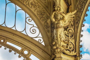 Karlovy Vary - Karlsbad. Detail of typical colonnade in bohemian architecture style - Czech Republic
