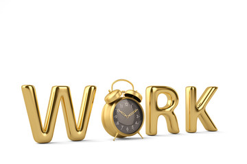 Gold word and clock 3D illustration