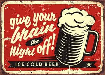 Vintage vector illustration with beer glass on red background © lukeruk