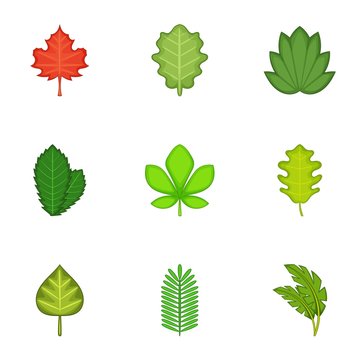 Ripped leaves icons set, cartoon style