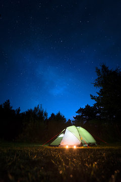 Tent with candles under the stars