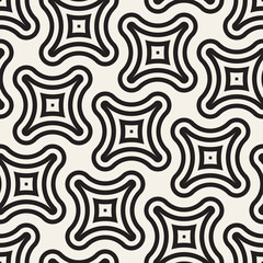 Vector Seamless Black And White Lines Pattern Abstract Background. Cross Shapes Geometric Tiling Ornament.