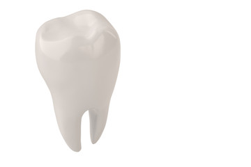 Clean tooth on white background 3D illustration.