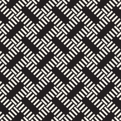 Crosshatch vector seamless geometric pattern. Crossed graphic rectangles background. Checkered motif. Seamless black and white texture of crosshatched lines. Trellis simple fabric print.