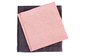 Gray and pink textile napkins on white