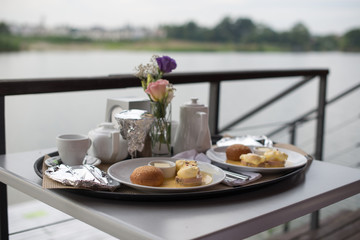 Have breakfast in the morning with river view