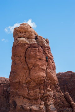 Climbing at the Arches National Park Moab Utah