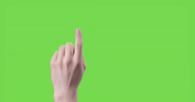 13 young man hand touch gestures on green screen