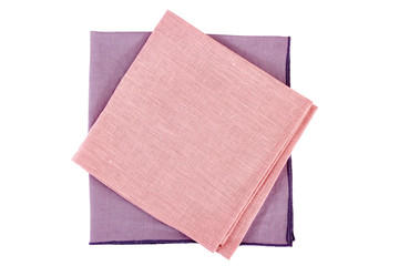 Violet and pink textile napkins on white