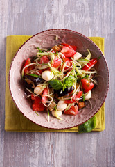 Aubergine, mozzarella and tomato warm salad