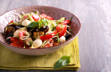 Aubergine, mozzarella and tomato warm salad