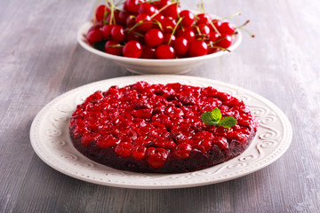Sour cherry chocolate upside down cake