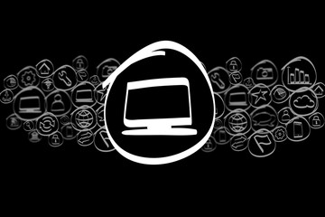 Computer icon mixed in a cloud of icon isolated on a background