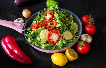 Female hand cut onion rustic kitchen table