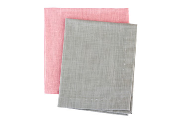 Pink and gray textile napkins on white