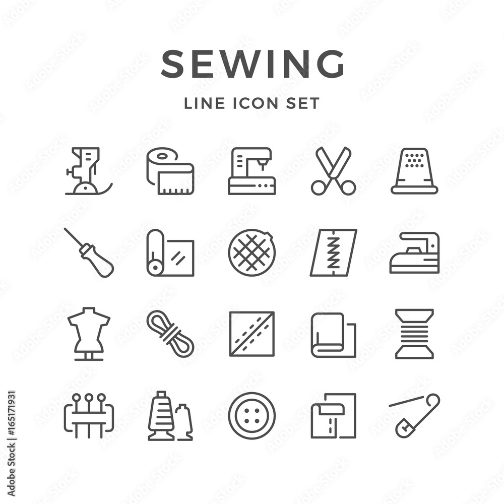 Wall mural set line icons of sewing