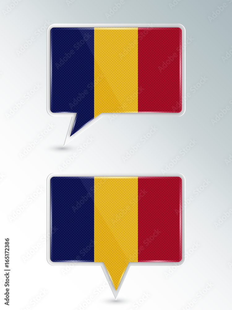 Sticker set of pointers. the national flag of romania on the location indicator. vector illustration.