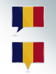 Fototapeta premium Set of pointers. The national flag of Romania on the location indicator. Vector illustration.