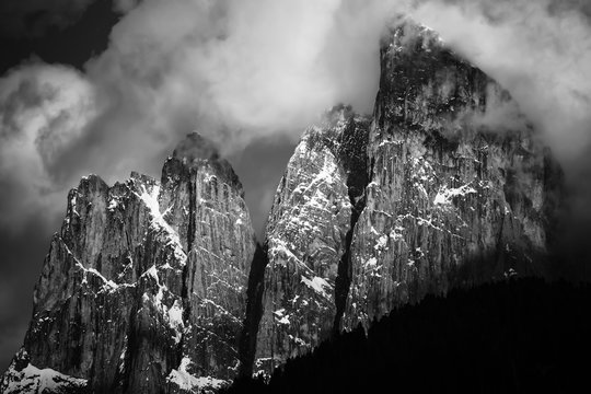 Fototapeta Dolomites Italian Alps at springtime. Black and white landscape
