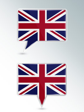 Set of pointers. The national flag of Great Britain on the location indicator. Vector illustration.
