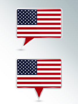 Set of pointers. The national flag of USA on the location indicator. Vector illustration.
