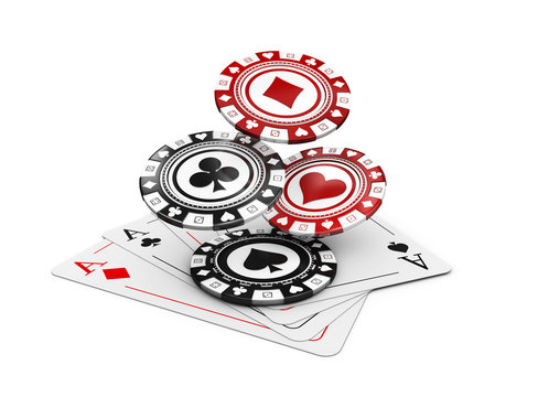 3d illustration of Pocker Chips with pocker card, Casino Concept
