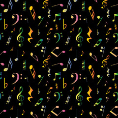 Seamless vector pattern of colorful music symbols
